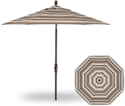 9' Collar Tilt Market Bronze Frame Sahara Stripe Canopy Umbrella