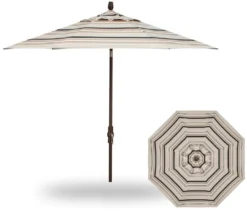 9' Collar Tilt Market Bronze Frame Black Latte Stripe Canopy Umbrella