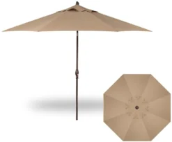 11' Auto Tilt Market Bronze Frame Sesame Canopy Umbrella