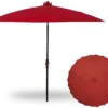 10' Round Shanghai Market Black Frame Red Canopy Umbrella