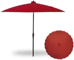 10' Round Shanghai Market Black Frame Red Canopy Umbrella