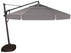 11' Octagon Cantilever Umbrella In A Black Frame With A Charcoal Canopy With Base