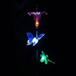 Solar Powered Flower And Insect Trio Garden Stake