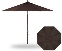 9' Auto Tilt Market Bronze Frame Walnut Canopy Umbrella