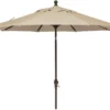 9' Auto Tilt Market Bronze Frame Cream Canopy Umbrella Thin Pole