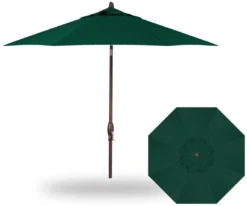9' Auto Tilt Market Bronze Frame Forest Green Canopy Umbrella Thin Pole