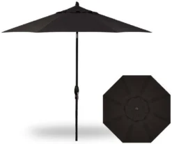9' Auto Tilt Market Black Frame Black Canopy Umbrella Thin Pole