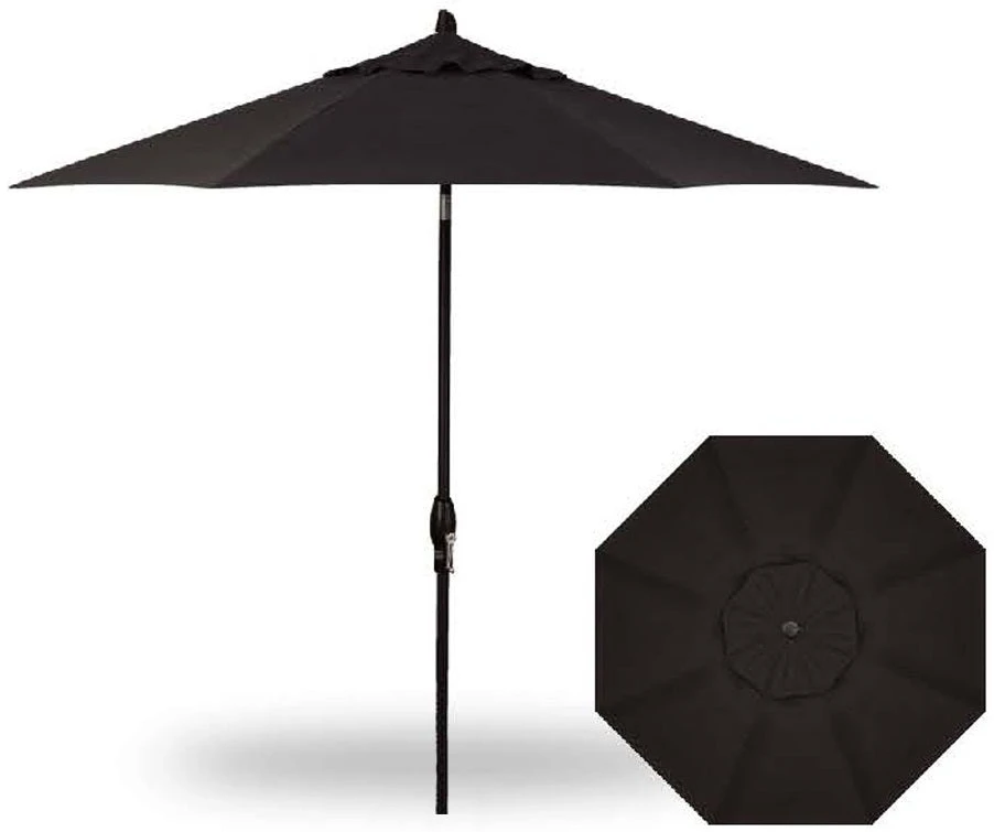 9' Auto Tilt Market Black Frame Black Canopy Umbrella Thin Pole