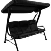 Black Outdoor Patio Porch Swing With Included Shade Awning & Comfort Padded Seating For Three People