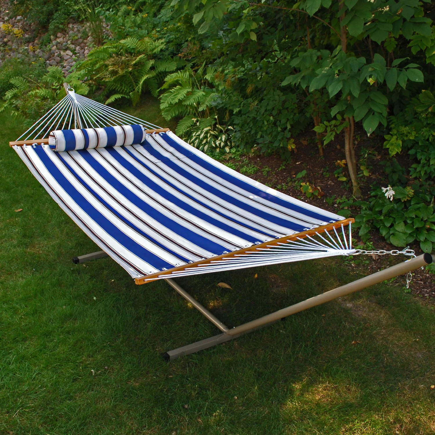 Single Fabric Hammock With Stand And Pillow - Image 2
