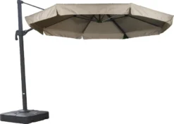 11' Octagon Offset Brown Frame Beige Canopy Patio Umbrella
