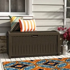 Suncast 73 Gallon Resin Wicker Deck Box