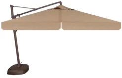 13' Octagon Cantilever Bronze Frame Sesame Linen Canopy Umbrella With Base
