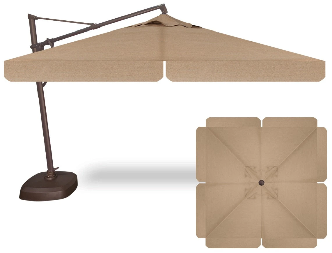 10' Square Cantilever Umbrella In A Bronze Frame With A Sesame Linen Canopy With Base - Image 2