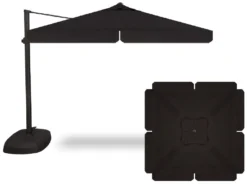 10' Square Cantilever Umbrella In A Black Frame With A Black Canopy With Base