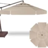 13' Octagon Cantilever Bronze Frame Champagne Linen Canopy Umbrella With Base