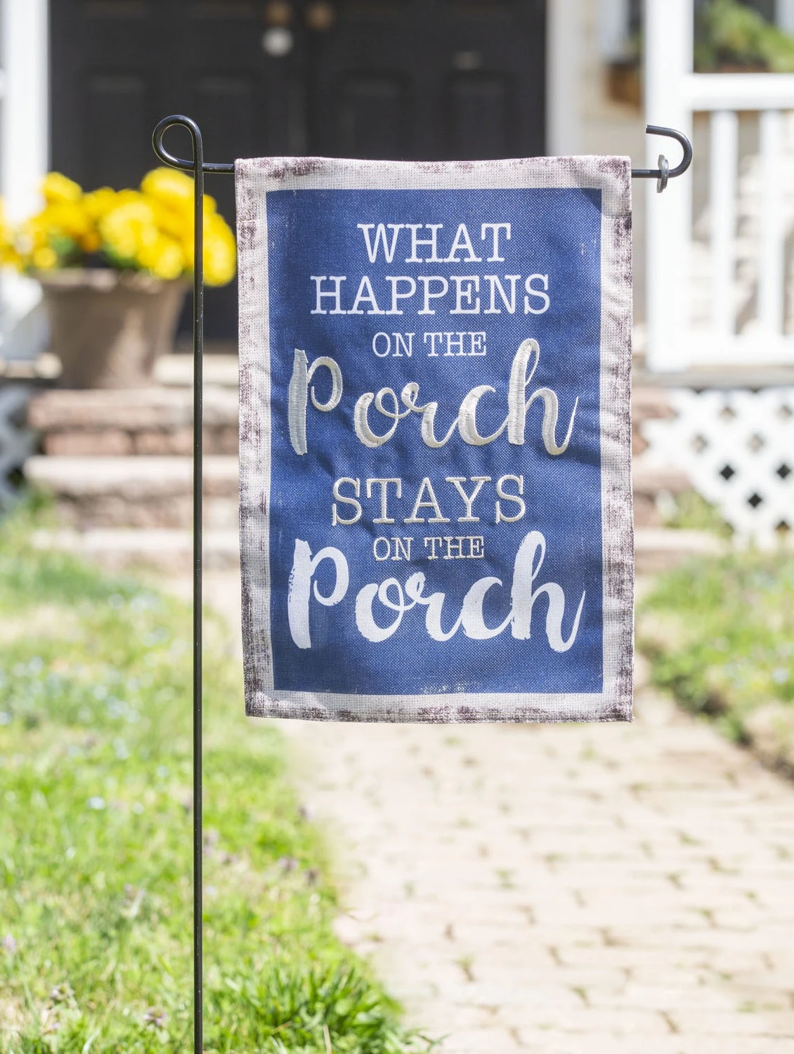Stays On The Porch Garden Burlap Flag - Image 2