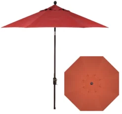9' Auto Tilt Market Bronze Frame Pottery Canopy Umbrella Thin Pole