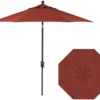9' Auto Tilt Market Bronze Frame Terra Cotta Canopy Umbrella Thin Pole