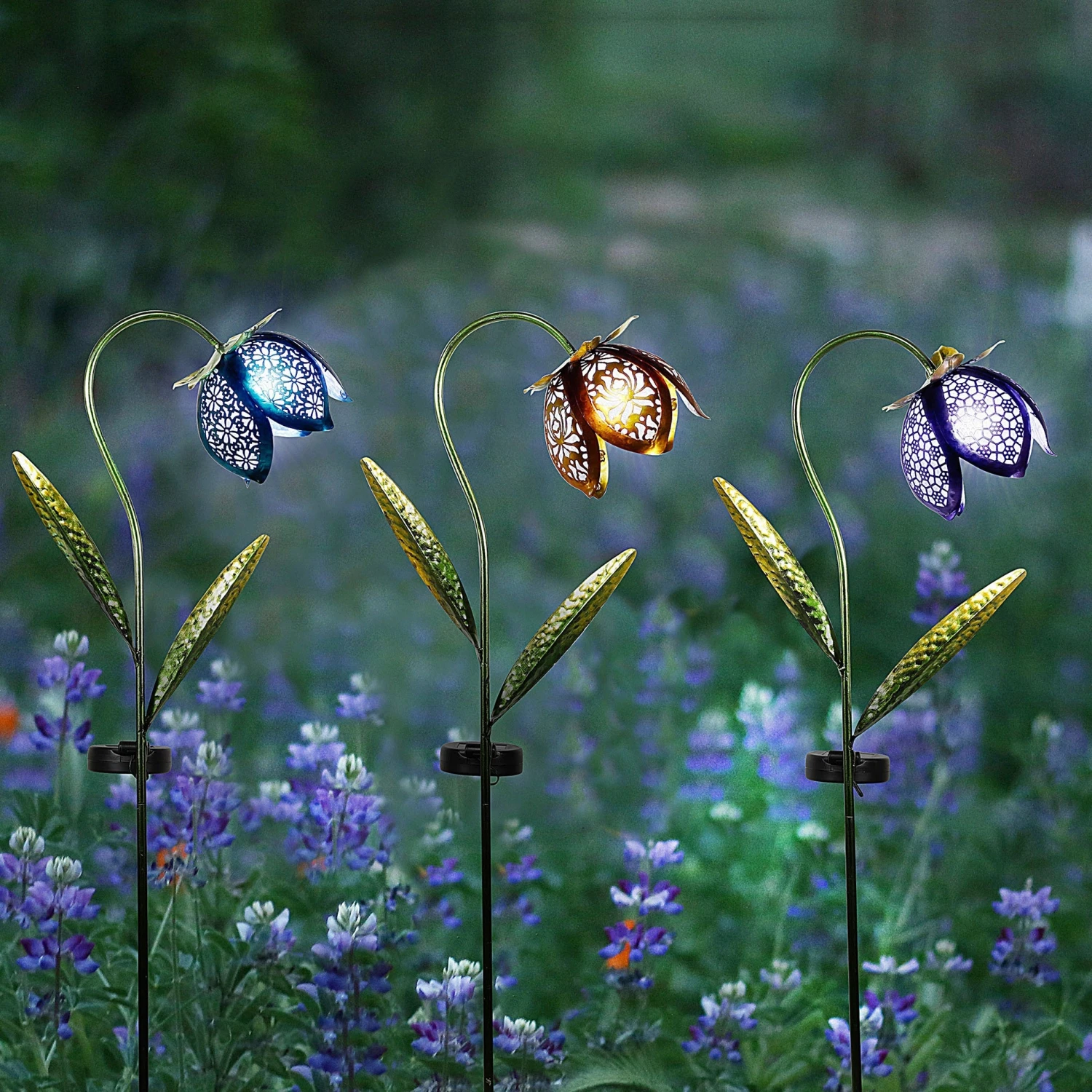 Solar Metal Glass Flower Stakes