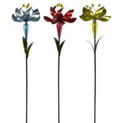 Spinning Glass And Metallic Flower Stakes
