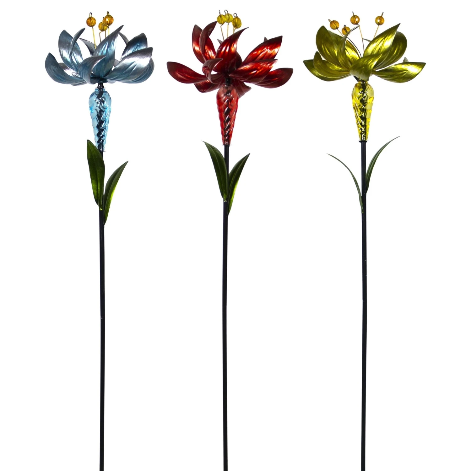 Spinning Glass And Metallic Flower Stakes