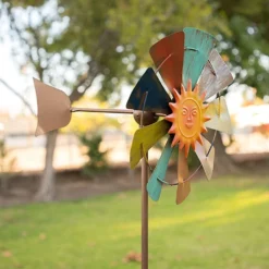 Sun Face Multi-Colored Windmill Stake