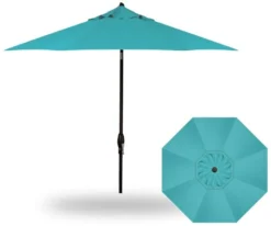 9' Auto Tilt Market Black Frame Aqua Canopy Umbrella Thin Pole