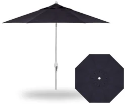 9' Auto Tilt Market White Frame Navy Canopy Umbrella Thin Pole